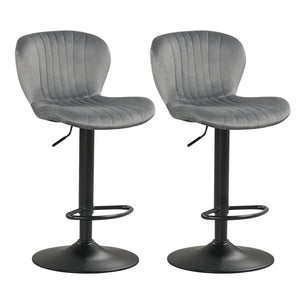 Adjustable Counter Height Chairs Set of 2 with Velvet Upholstered Backrests-Gray