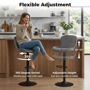 Adjustable Counter Height Chairs Set of 2 with Velvet Upholstered Backrests-Gray view 8