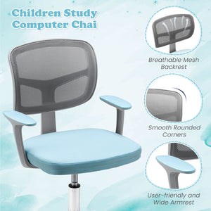 Adjustable Desk Chair with Auto Brake Casters for Kids-Blue view 9