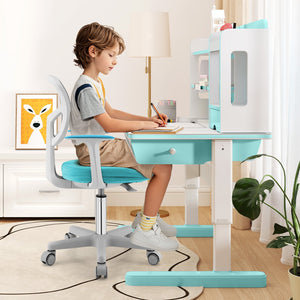 Adjustable Desk Chair with Auto Brake Casters for Kids-Turquoise view 3
