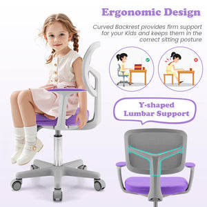 Adjustable Desk Chair with Auto Brake Casters for Kids-Purple view 6
