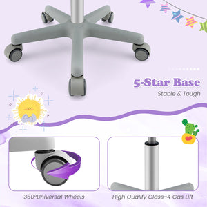 Adjustable Desk Chair with Auto Brake Casters for Kids-Purple view 8