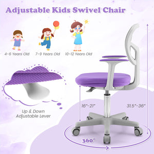 Adjustable Desk Chair with Auto Brake Casters for Kids-Purple view 9
