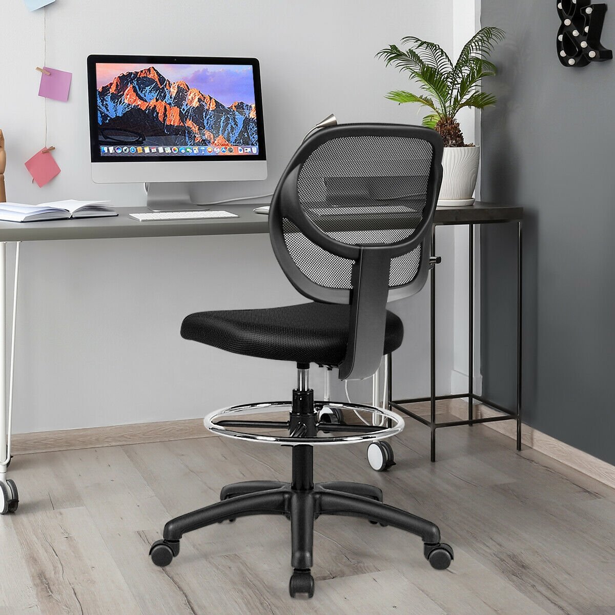Adjustable Height Mid Back Mesh Drafting Office Chair view 2
