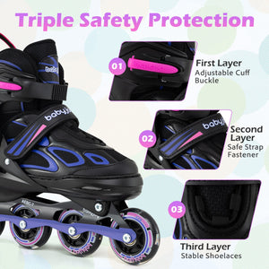 Adjustable Kids' Incline Skates 4 Sizes Adjustable Blade Roller-Purple view 9