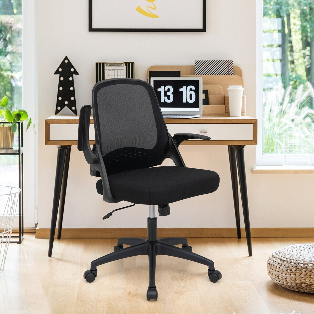 Adjustable Mesh Office Chair Rolling Computer Desk Chair with Flip-up Armrest-Black view 2