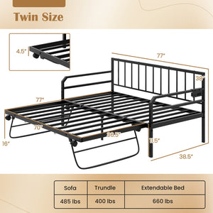 Adjustable Metal Twin Size Daybed with Charging Station and LED Light-Black view 4
