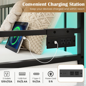 Adjustable Metal Twin Size Daybed with Charging Station and LED Light-Black view 6
