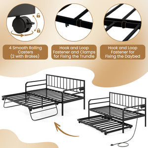 Adjustable Metal Twin Size Daybed with Charging Station and LED Light-Black view 8