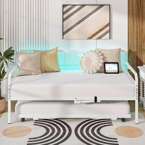 Adjustable Metal Twin Size Daybed with Charging Station and LED Light-White view 3