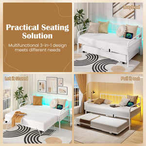 Adjustable Metal Twin Size Daybed with Charging Station and LED Light-White view 7