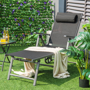 Adjustable Patio Folding Chaise Lounge Chair with Wheels view 3