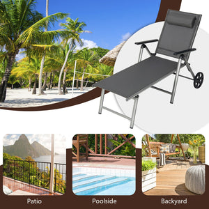 Adjustable Patio Folding Chaise Lounge Chair with Wheels view 4