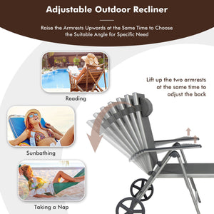 Adjustable Patio Folding Chaise Lounge Chair with Wheels view 8