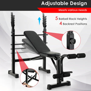 Adjustable Weight Bench and Barbell Rack Set with Weight Plate Post view 5