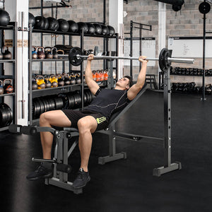 Adjustable Weight Bench and Barbell Rack Set with Weight Plate Post view 6