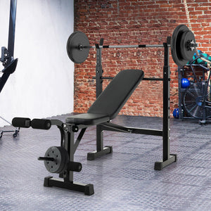 Adjustable Weight Bench and Barbell Rack Set with Weight Plate Post view 7