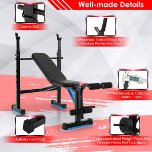 Adjustable Weight Bench and Barbell Rack Set with Weight Plate Post view 9
