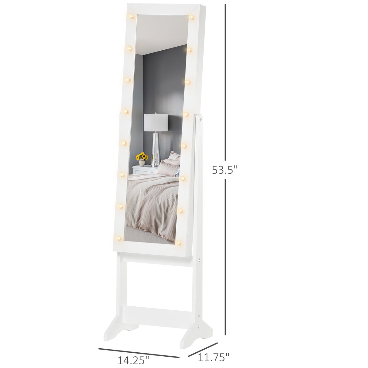 Free Standing Armoire Organizer, Lighted Mirrored Jewelry Cabinet w/ Angle Adjustable & 16 LED Lights Warm – view 2