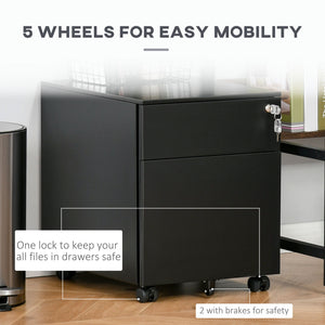 Lockable File Cabinet, Steel Filing Cabinet on Wheels for Legal, A4, Letter Size, with Pencil Tray for Home Office