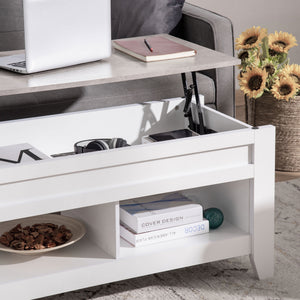 Lift Top Coffee Table with Hidden Storage Compartment and Open Shelves, Lift Tabletop Pop-Up Center Table for Living Room, Dark Walnut
