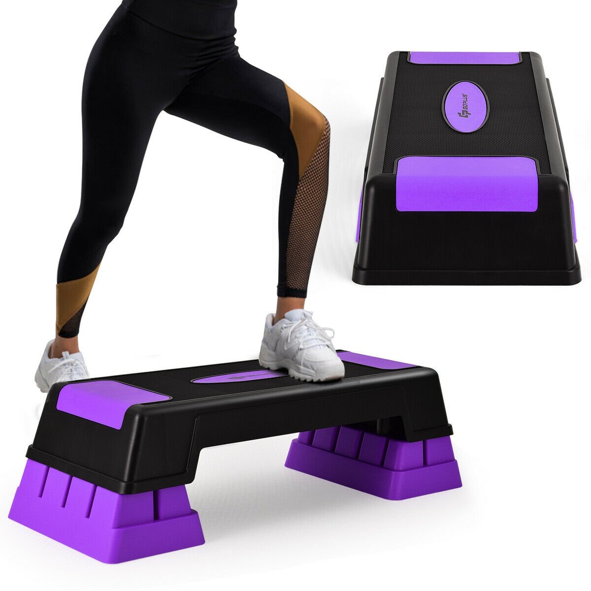Aerobic Exercise Stepper Trainer with Adjustable Height 5 inches-7 inches-9 inches-Purple view 2