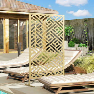 Metal Outdoor Privacy Screen, Freestanding Outdoor Divider with Stand, 79" x 47", Gold