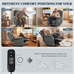 Power Recliner Chair with Massage, Electric Lift Chair for Elderly with Side Pockets, 2 Memory Positions – view 10