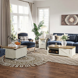 Farmhouse Coffee Table, Square Center Table with Flip-top Lids, Hidden Storage Compartment and Wooden Legs – view 20