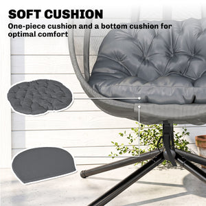 Hanging Egg Chair, Outdoor Indoor Swing Chair with Stand, Folding Basket and Thickened Cushion, Grey