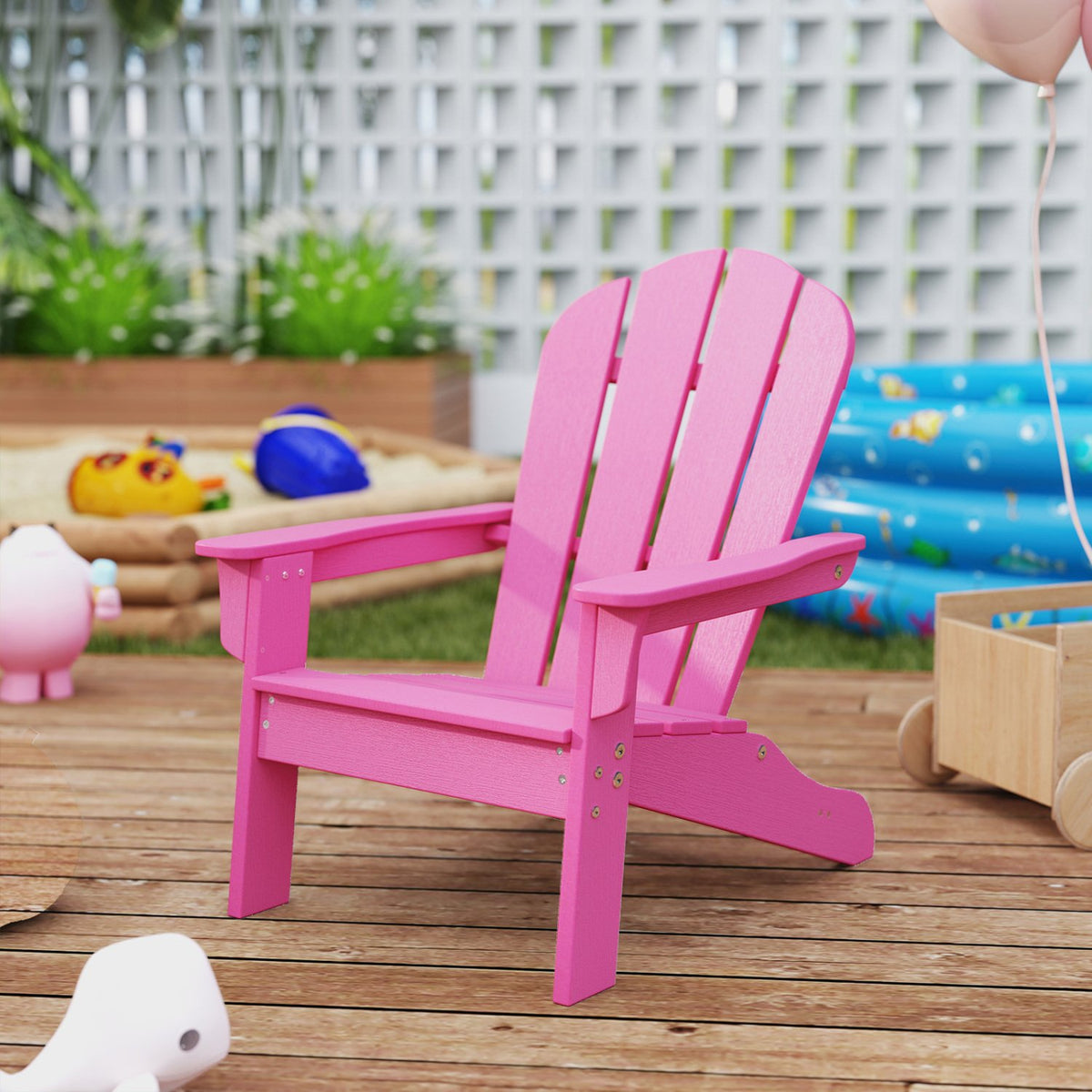 All-Weather HIPS Kid's Adirondack Chair with with High Backrest and Armrests-Pink view 2
