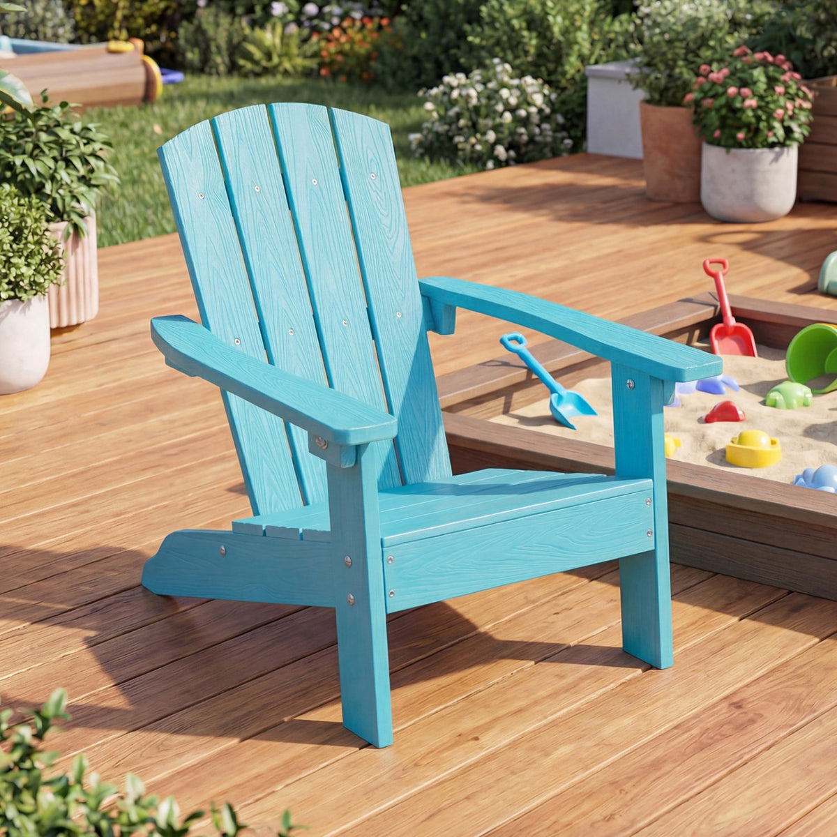 All-Weather HIPS Kid's Adirondack Chair with with High Backrest and Armrests-Turquoise view 2