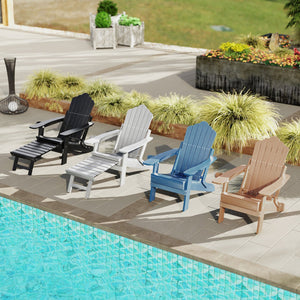 All-Weather HIPS Patio Adirondack Lounge Chair with Retractable Footrest-Navy view 3