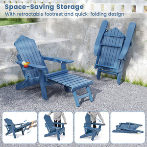 All-Weather HIPS Patio Adirondack Lounge Chair with Retractable Footrest-Navy view 8