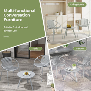 All Weather PP Patio Conversation Set with Round Coffee table and 2 Chairs-Gray view 8
