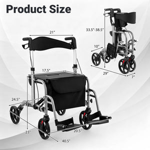 2-in-1 Adjustable Folding Handle Rollator Walker with Storage Space-Black view 3