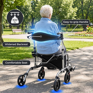 2-in-1 Adjustable Folding Handle Rollator Walker with Storage Space-Black view 4