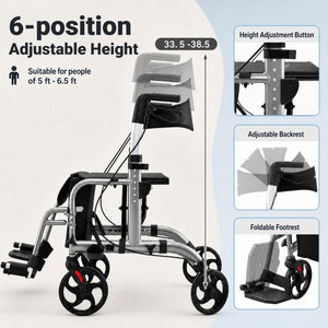 2-in-1 Adjustable Folding Handle Rollator Walker with Storage Space-Black view 7