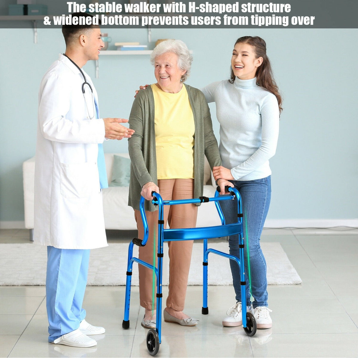 Aluminum Heavy-Duty Folding Wheeled Stand-Assist Walker-Blue view 2