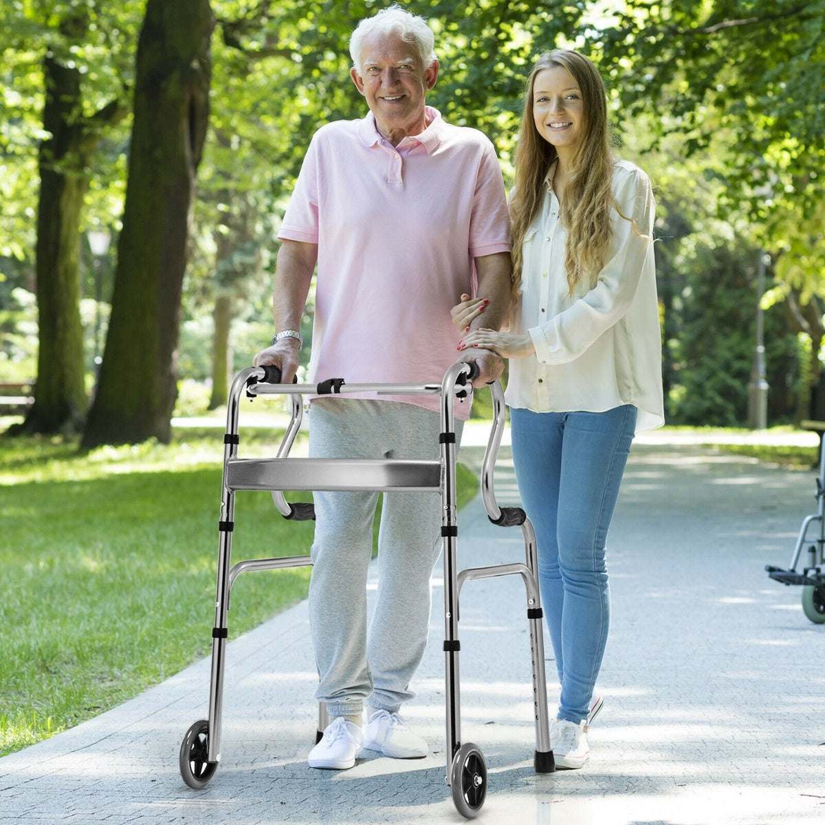 Aluminum Heavy-Duty Folding Wheeled Stand-Assist Walker-Gray view 2