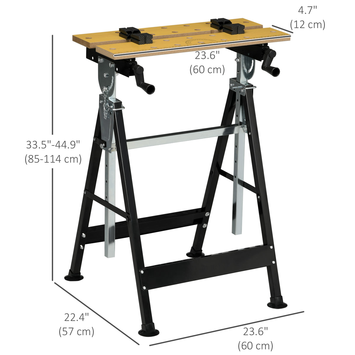Portable Work Bench, Workshop Tool Stand with 6-Level Height Adjustable Work Table, Carpenter Saw Table with 4 Clamps, Steel Frame, 220lbs Capacity