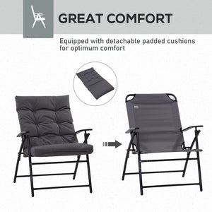 Set of 2 Outdoor Folding Chairs with Adjustable Backrest, Padded Camping Chairs for Outdoor Events, Grey – view 6