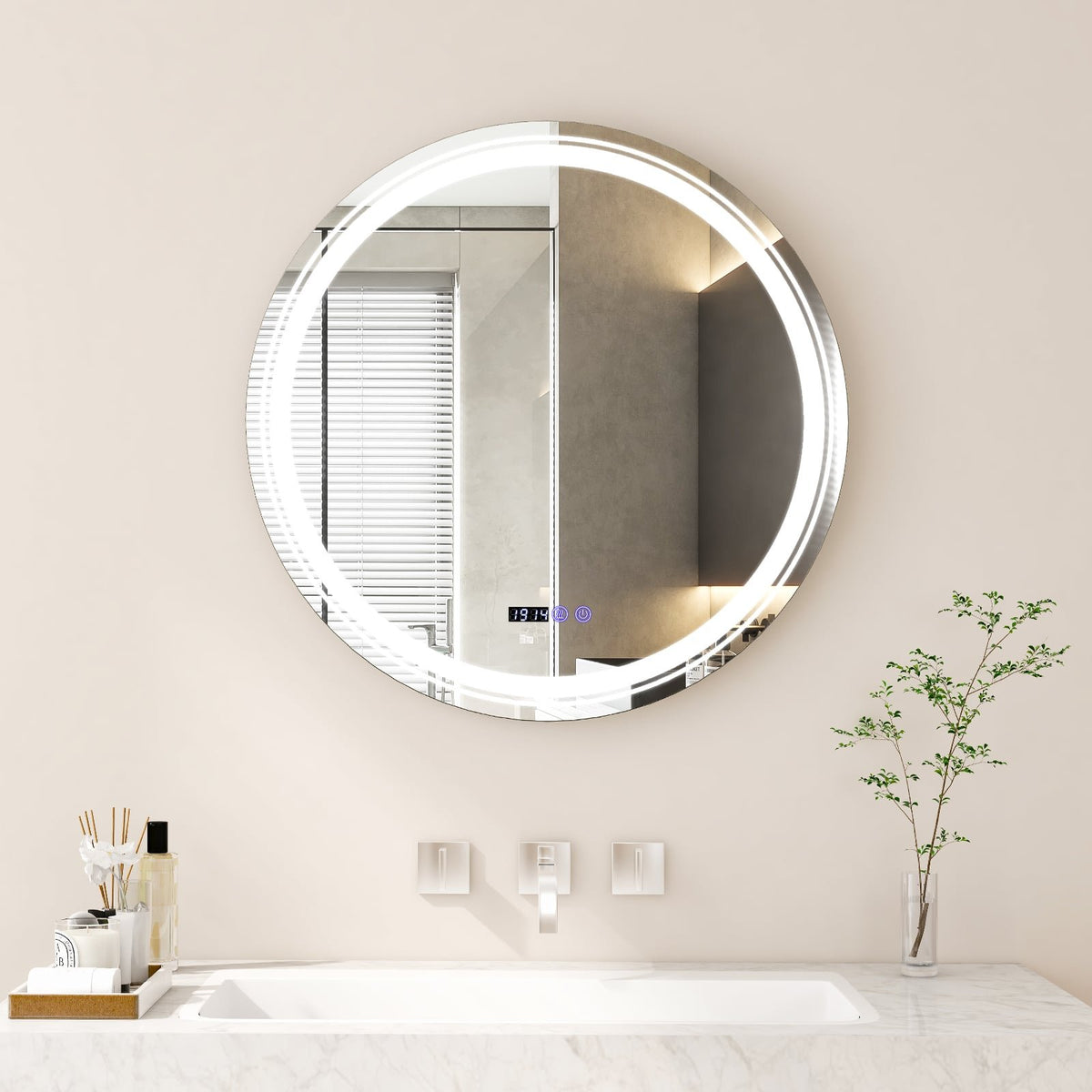 Anti-Fog Round Led Bathroom Mirror with 3 Color LED Lights-L view 2
