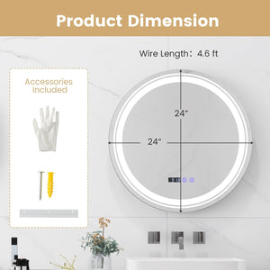Anti-Fog Round Led Bathroom Mirror with 3 Color LED Lights-S view 4
