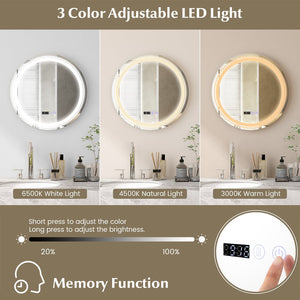 Anti-Fog Round Led Bathroom Mirror with 3 Color LED Lights-S view 6