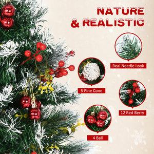 2 Foot/23 inch 2 Pack Prelit Artificial Christmas Tree Cordless with 70 Branches, Warm White LED lights, Red Berries, Pine Cones, Balls, for Outdoor Entryway, Green