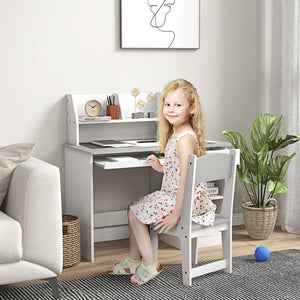 Qaba Kids Desk and Chair Set for 5-8 Year Old with Storage, Study Table and Chair for Children