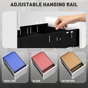 3 Drawer Filing Cabinet, Lockable Steel Office Storage Cabinet with Hanging Bar for Letter, A4, Legal Files, White