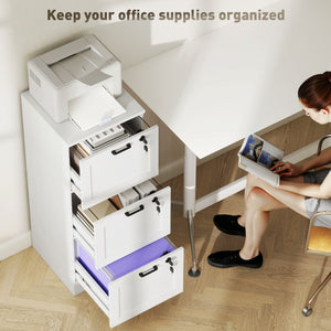 Vertical Filing Cabinet with 2 Drawers, Lock, File Cabinet for Home Office, A4 and Letter Size Files, White – view 17
