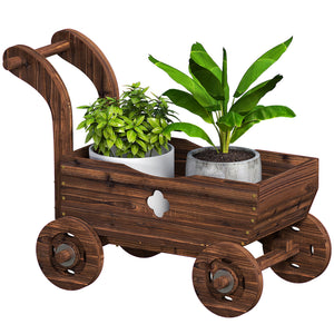 Wagon Flower Planter Cart with Wheels, Garden Wagon with Handle for Outdoor Patio Yard, Carbonized